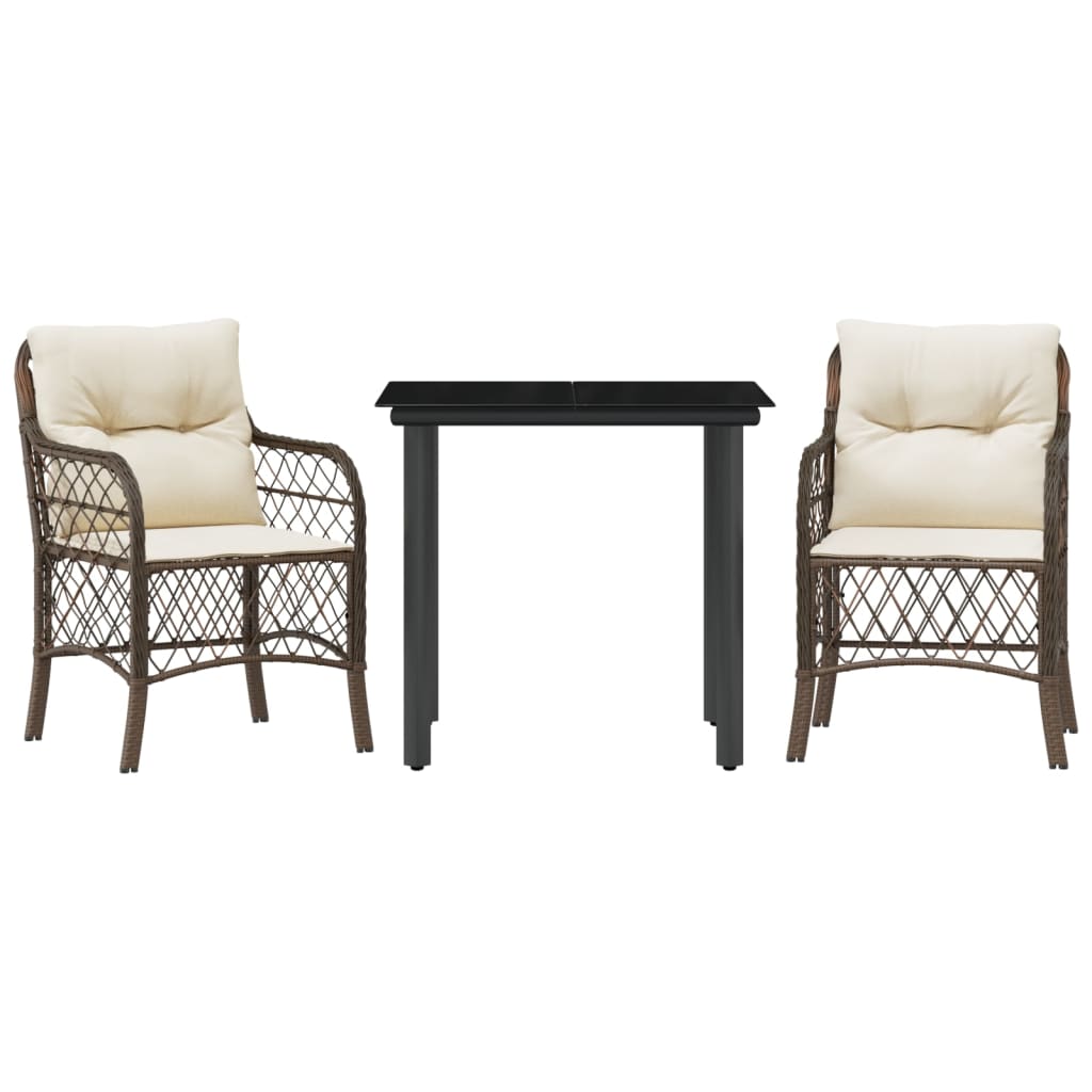 Set Bistrò 3 pz con Cuscini Marrone in Polyrattan