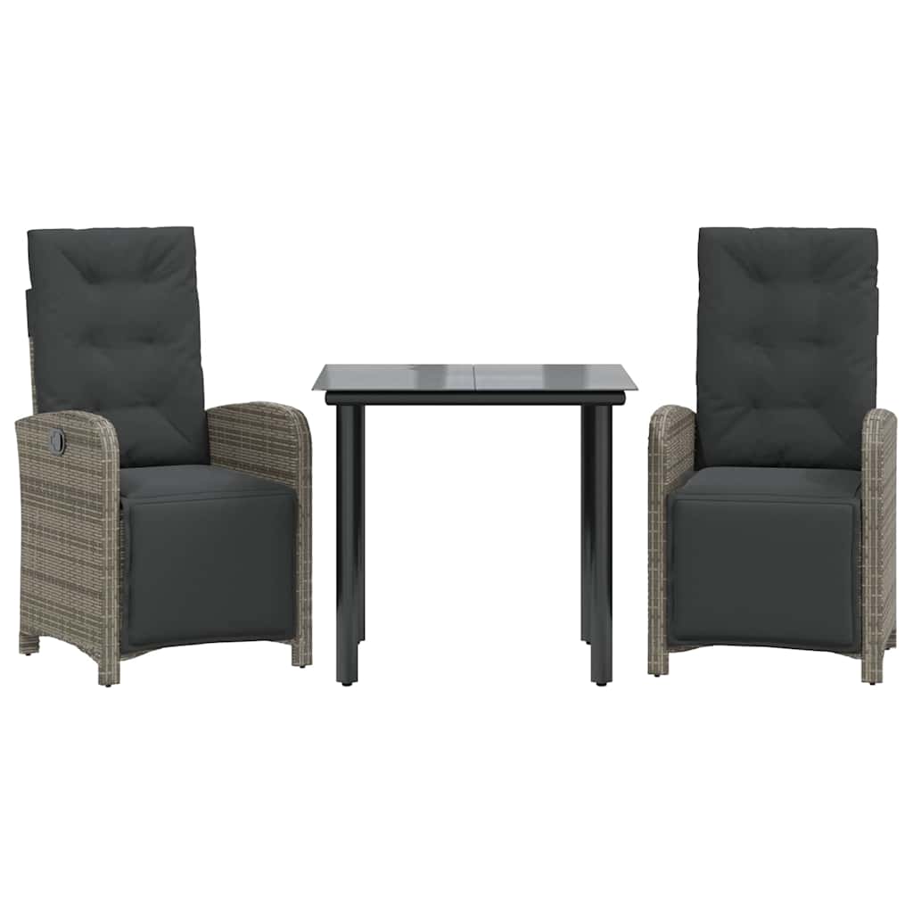 Set da Bistrò 3 pz con Cuscini Grigio in Polyrattan