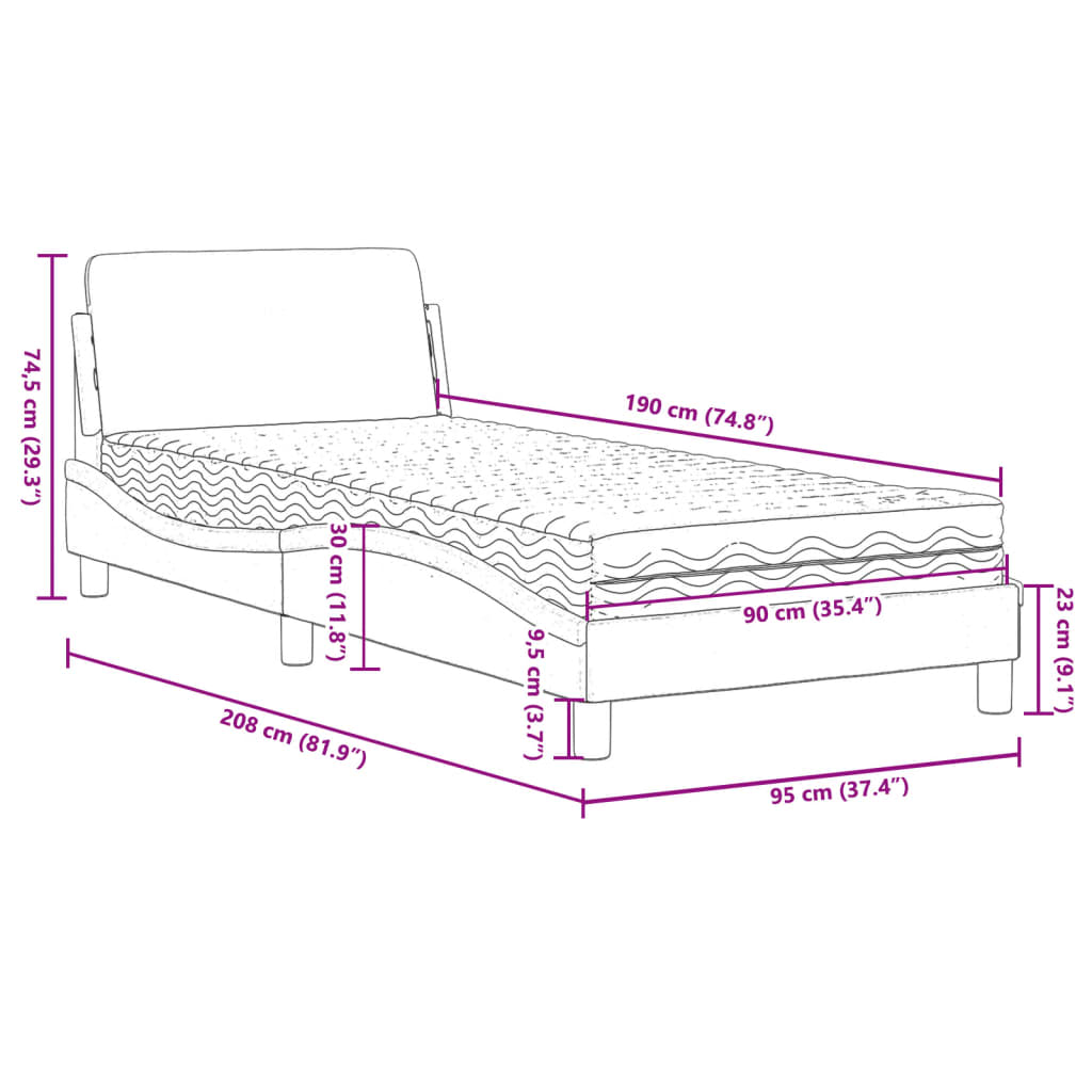 Letto con Materasso Dover Nero 90x190 cm in Tessuto