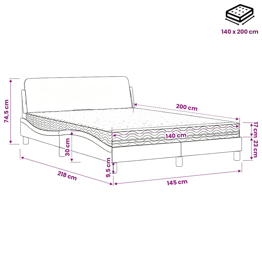 Letto con Materasso Dover Nero 140x200 cm in Tessuto