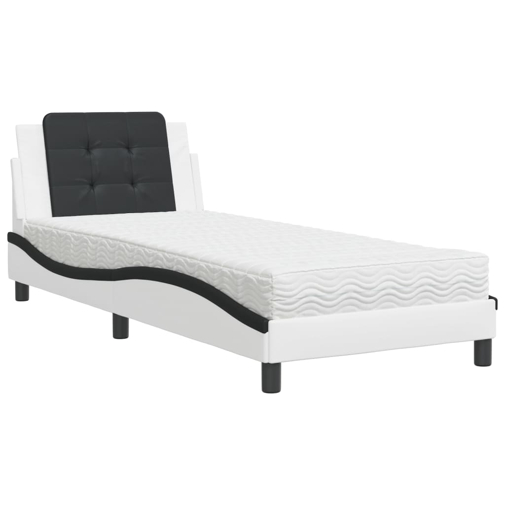 Letto con Materasso Zadar Nero e Bianco 80x200 cm in Similpelle
