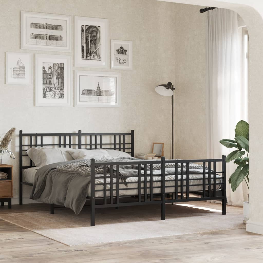 Giroletto con Testiera e Pediera Metallo Nero 150x200 cm