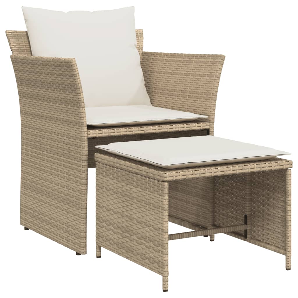 Sedia da Giardino con Poggiapiedi in Polyrattan Beige