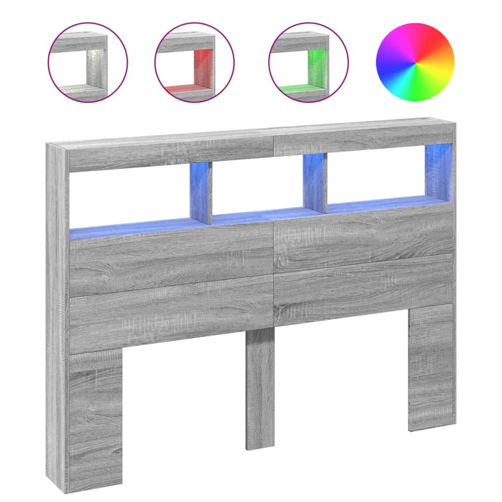 Testiera con Contenitore a LED Grigio Sonoma 140x17x102 cm
