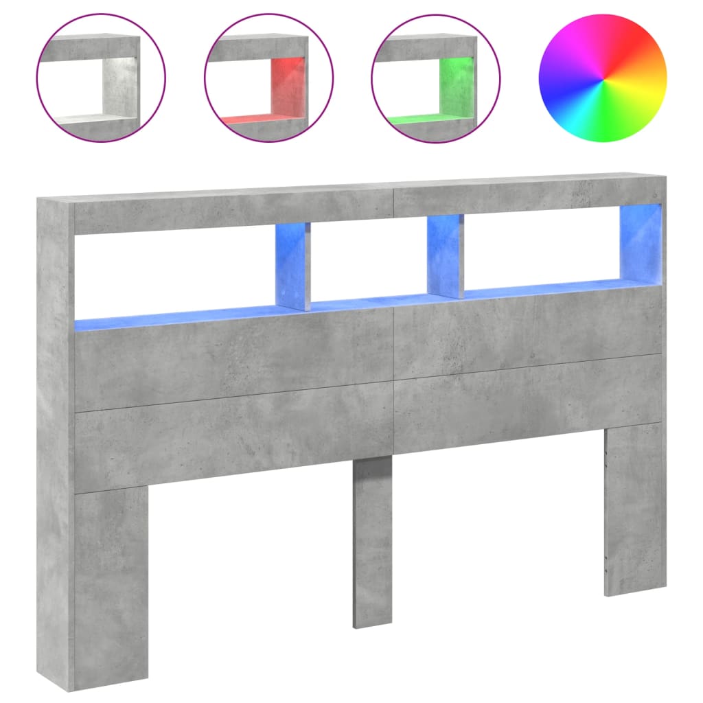 Testiera con Contenitore a LED Grigio Cemento 160x17x102 cm
