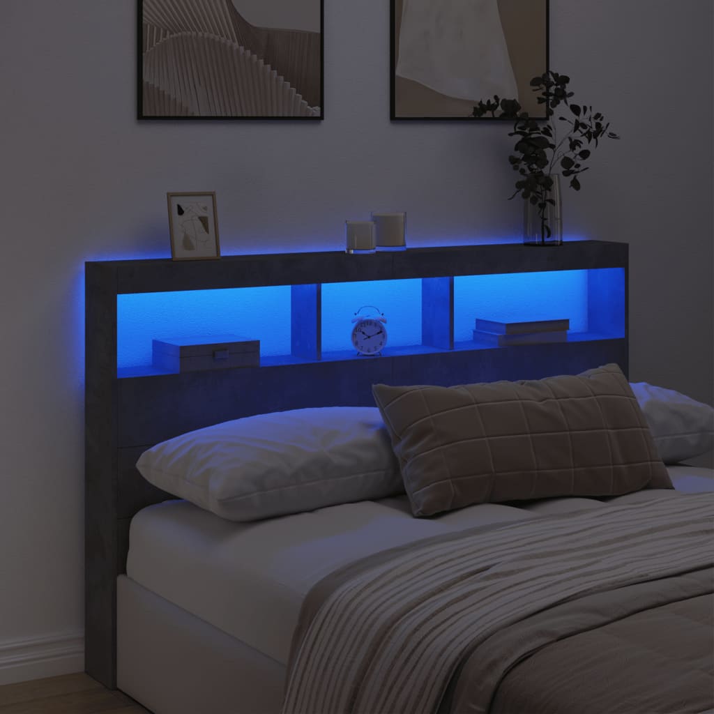 Testiera con Contenitore a LED Grigio Cemento 160x17x102 cm