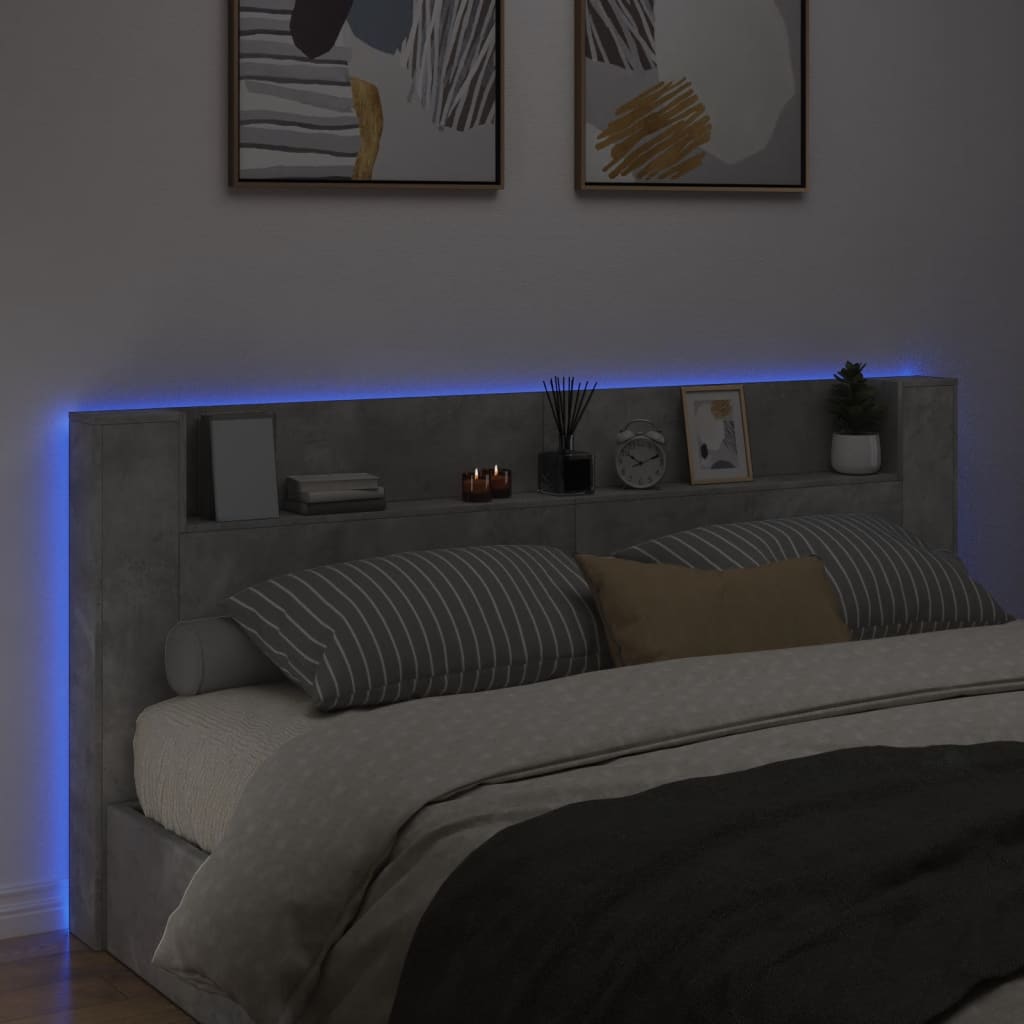 Testiera con Contenitore a LED Grigio Cemento 220x16,5x103,5 cm