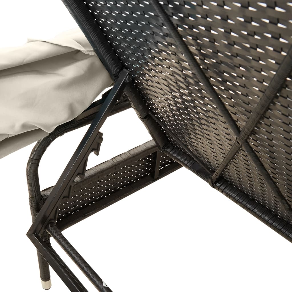 Lettino Prendisole con Baldacchino e Tavolino Nero Polyrattan