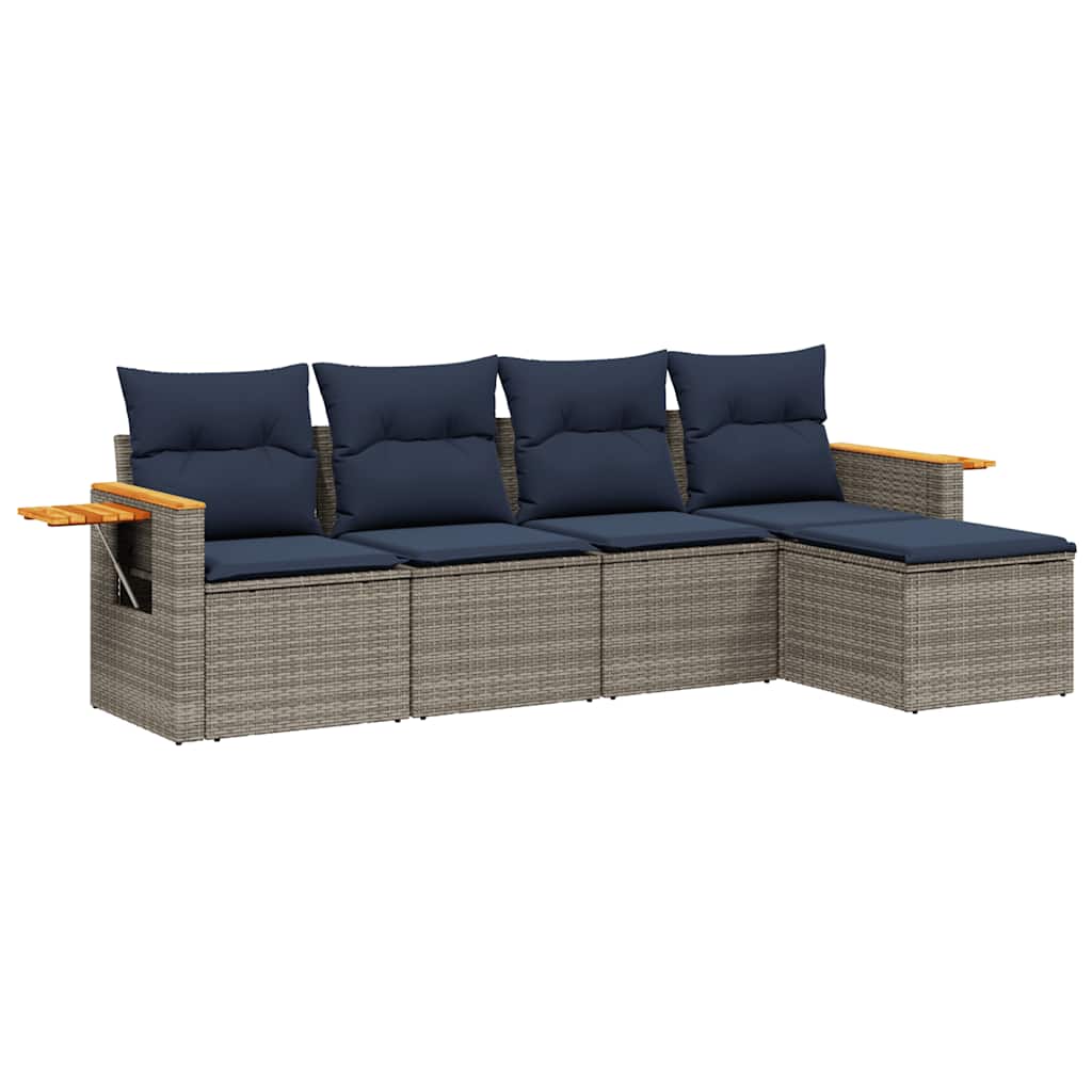 Set Divani da Giardino 5 pz con Cuscini Grigio in Polyrattan