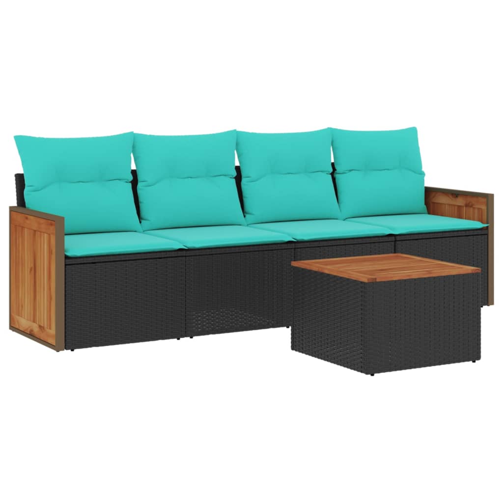 Set Divani da Giardino 5 pz con Cuscini Nero in Polyrattan