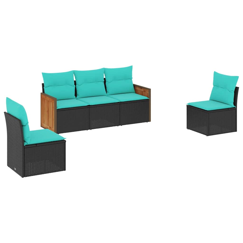 Set Divani da Giardino 5 pz con Cuscini Nero in Polyrattan