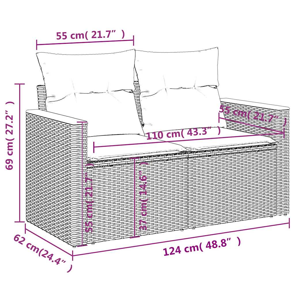 Set Divani da Giardino 5 pz con Cuscini Nero in Polyrattan