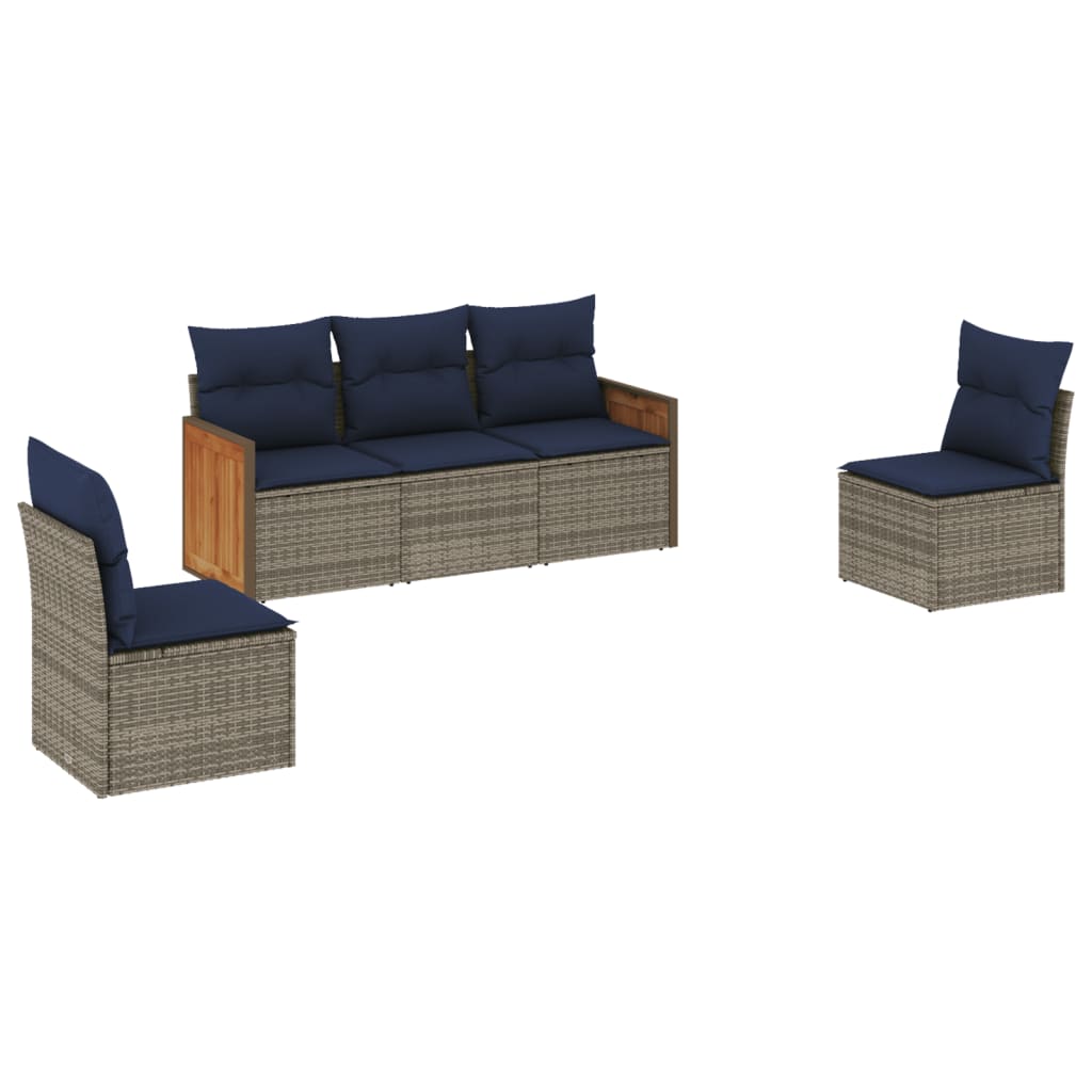 Set Divani da Giardino 5 pz con Cuscini Grigio in Polyrattan