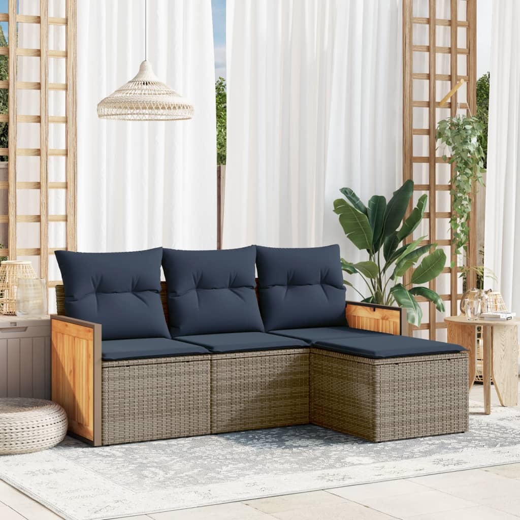 Set Divani da Giardino 4 pz con Cuscini Grigio in Polyrattan