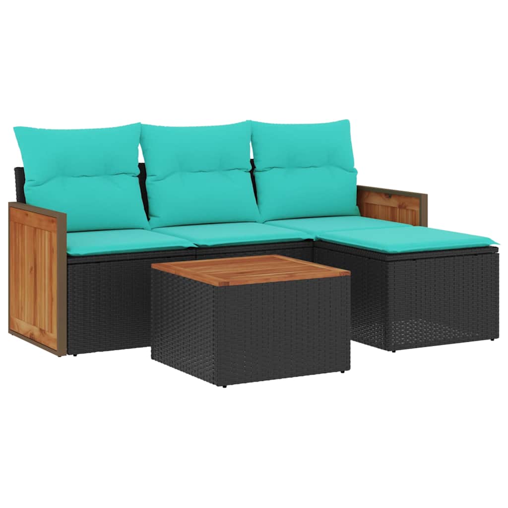 Set Divani da Giardino 5 pz con Cuscini Nero in Polyrattan
