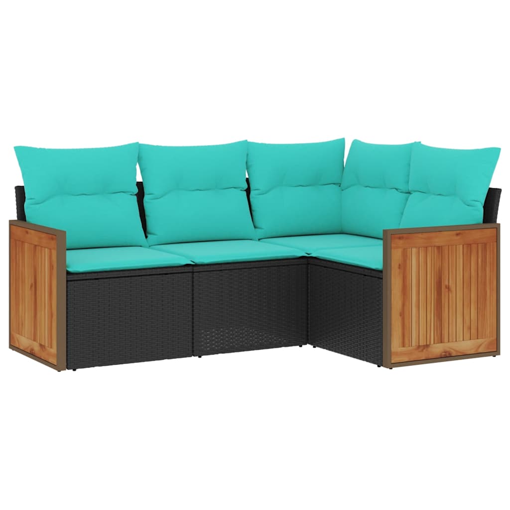 Set Divani da Giardino 4 pz con Cuscini Nero in Polyrattan