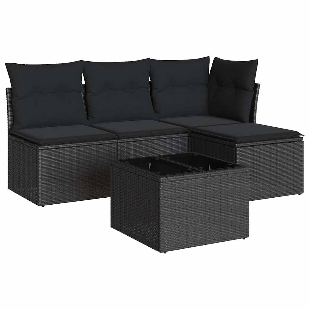 Set Divani da Giardino 5 pz con Cuscini in Polyrattan Nero