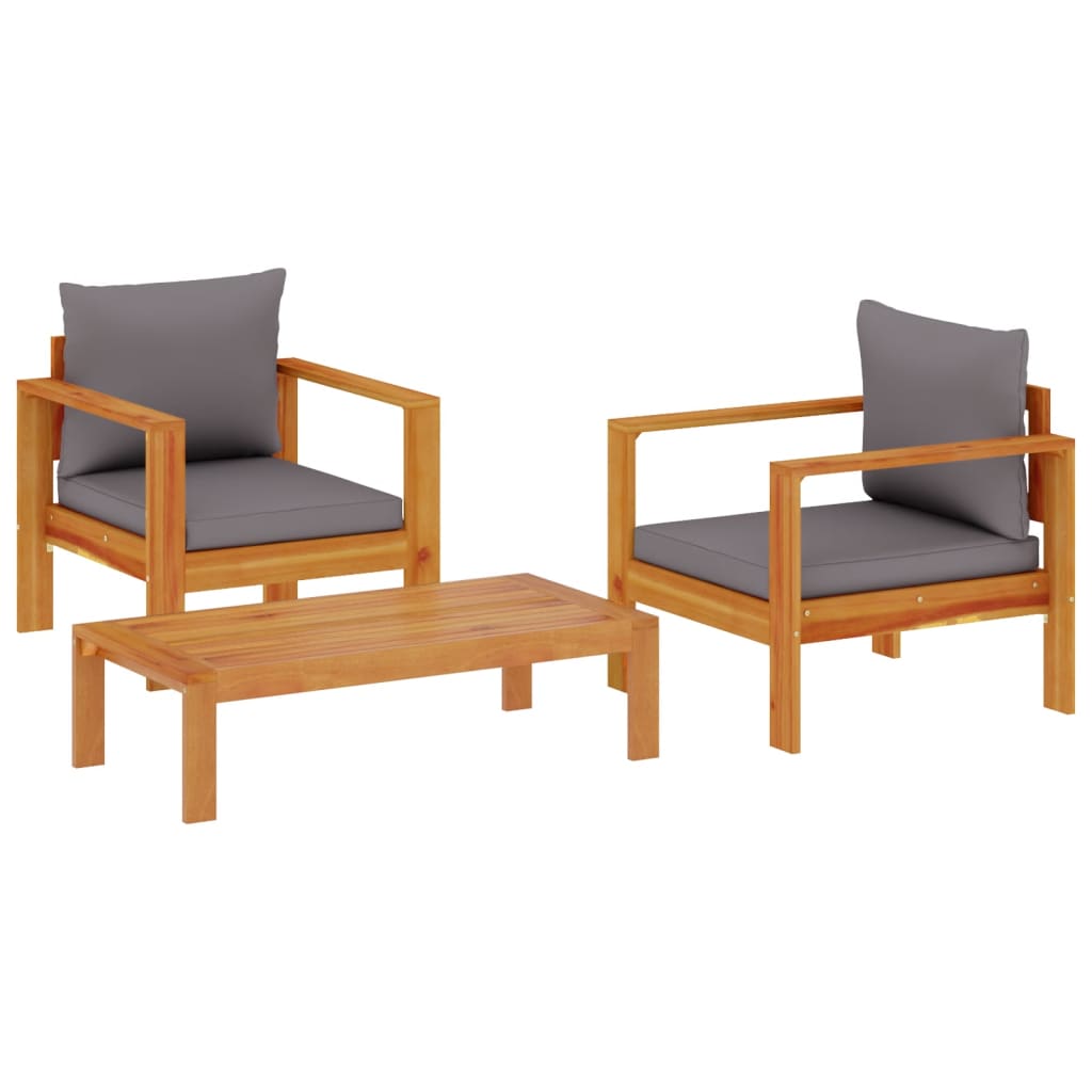 Set Divano da Giardino 3pz con Cuscini Legno Massello di Acacia