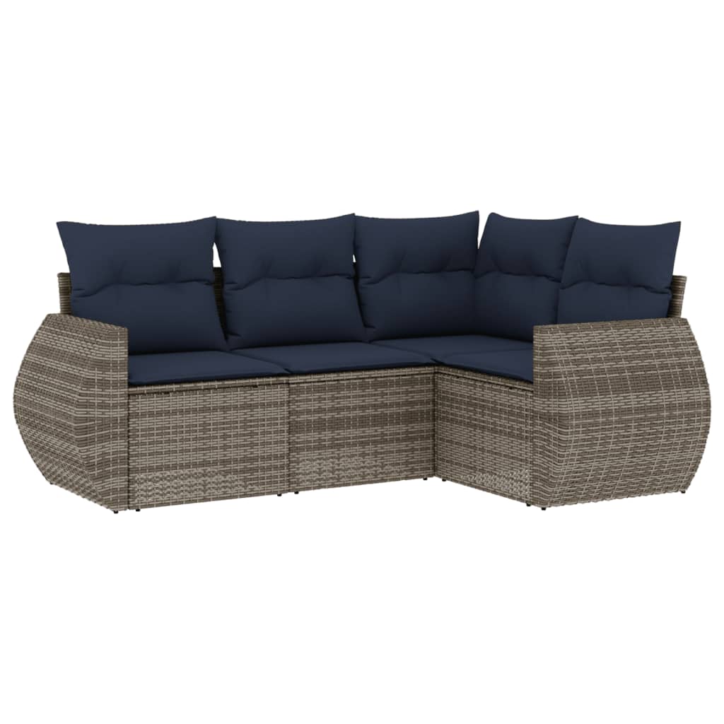 Set Divani da Giardino 4 pz con Cuscini Grigio in Polyrattan