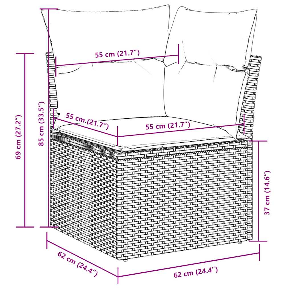 Set Divano da Giardino 4pz con Cuscini Grigio Chiaro Polyrattan