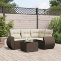 Set Divano da Giardino 5 pz con Cuscini Marrone in Polyrattan