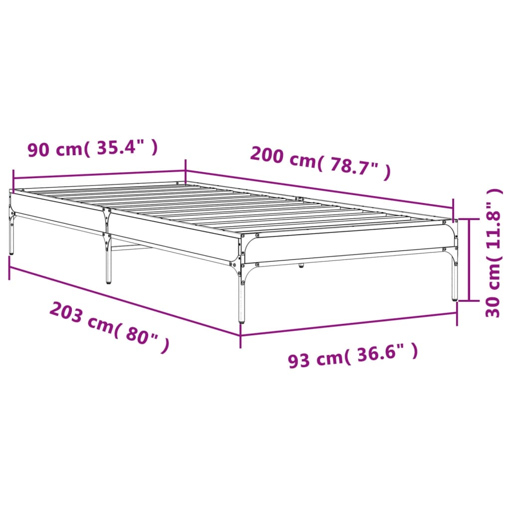 Giroletto Grigio Sonoma 90x200 cm Legno Multistrato e Metallo