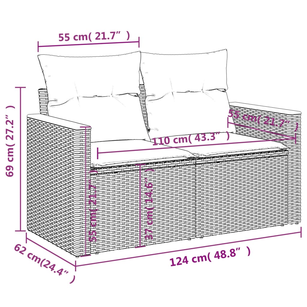 Set Divani da Giardino 4 pz con Cuscini Grigio in Polyrattan
