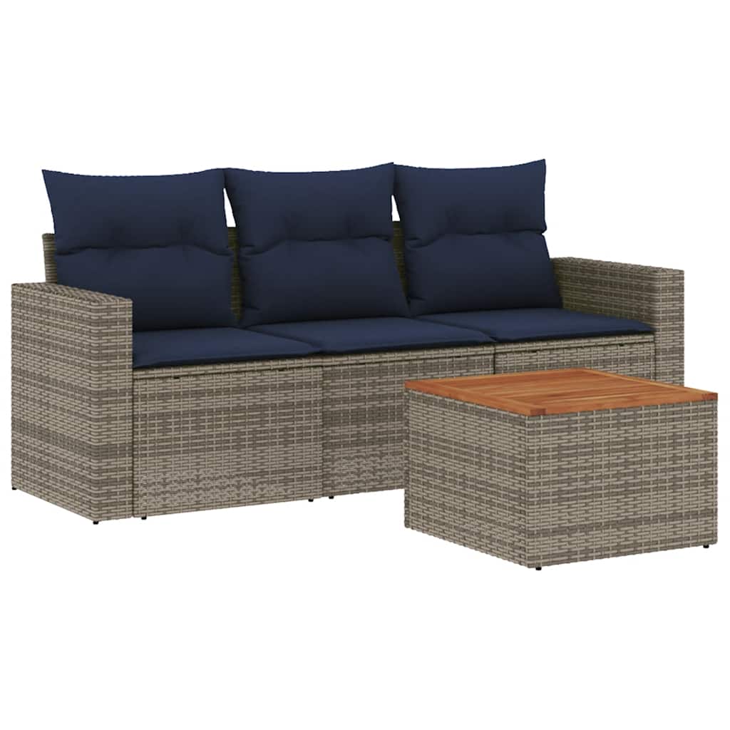 Set Divani da Giardino 4 pz con Cuscini Grigio in Polyrattan
