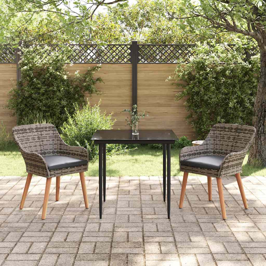 Set da Pranzo per Giardino 3 pz Grigio polyrattan