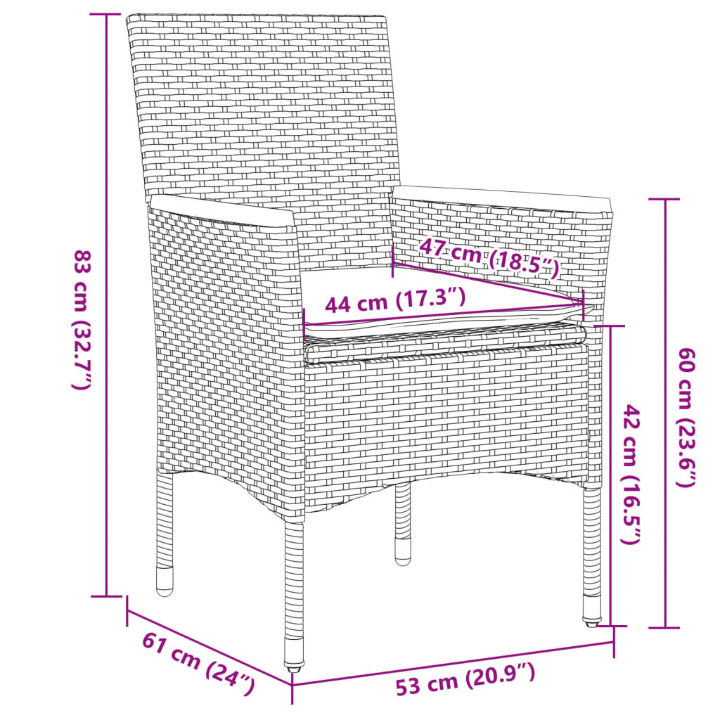 Set da Bistrò 3 pz con Cuscini Grigio Polyrattan Acacia