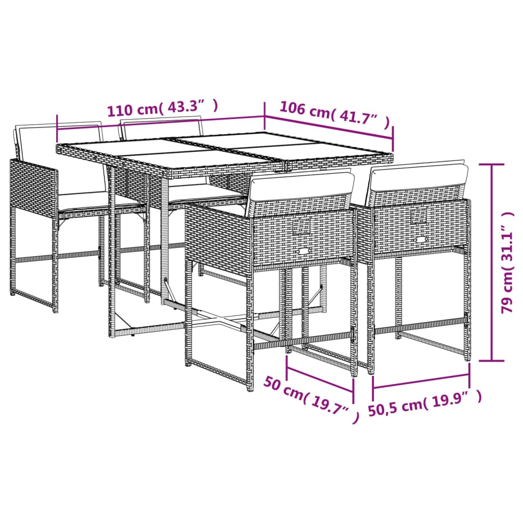 Set Pranzo da Giardino 5 pz con Cuscini Beige Misto Polyrattan