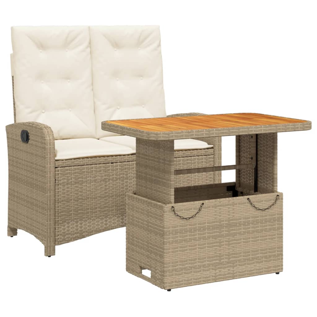 Set da Pranzo da Giardino 2 pz con Cuscini Beige in Polyrattan