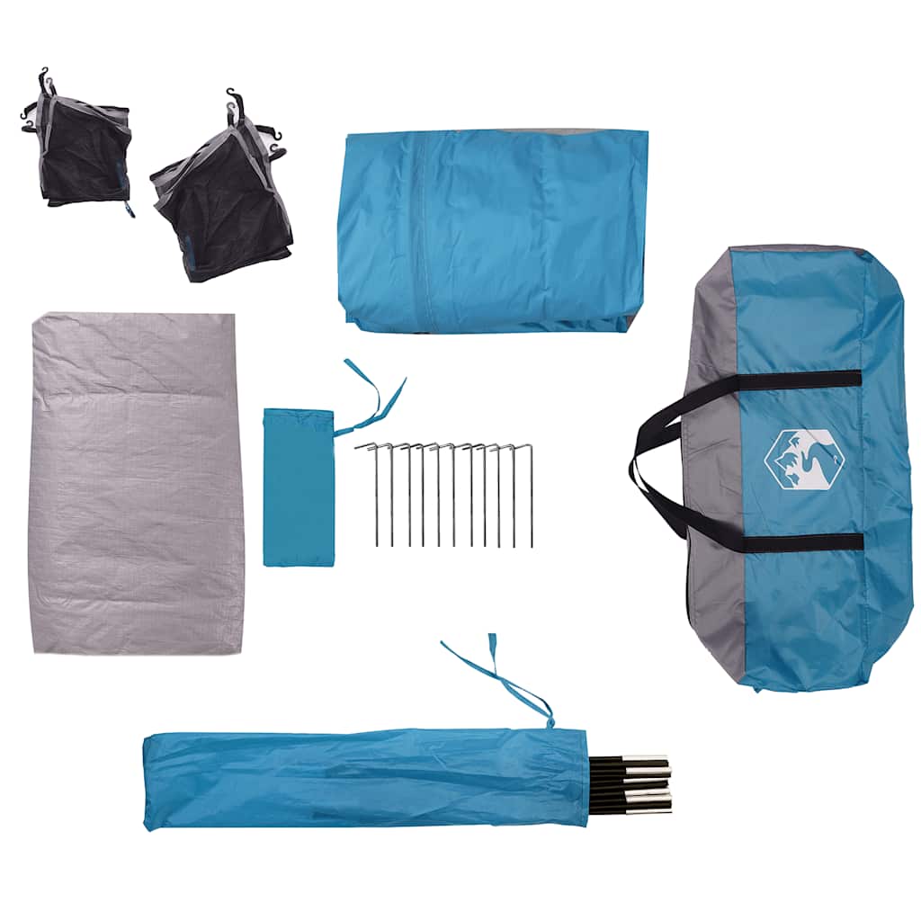 Tenda da Campeggio a Cabina per 4 Persone Blu Impermeabile