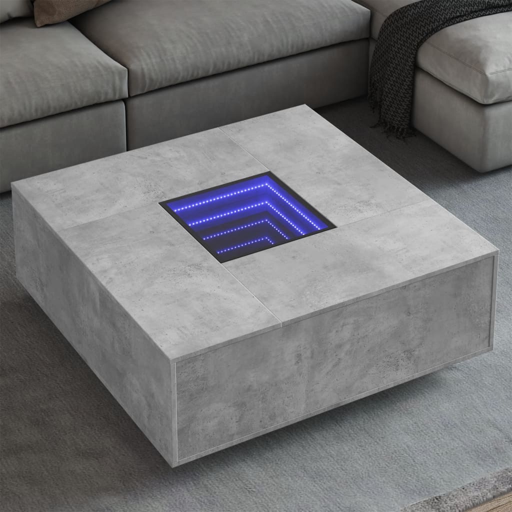 Tavolino Salotto con LED Infinity Grigio Cemento 100x100x40 cm