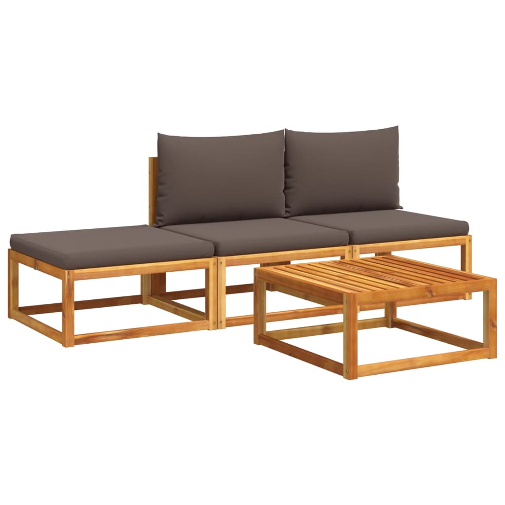 Set di divani da giardino 4 pezzi con cuscini in legno di acacia e rattan