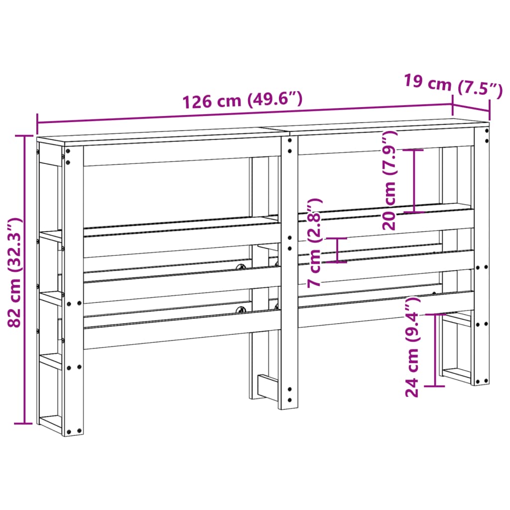 Testiera con Ripiani 120 cm in Legno Massello di Pino
