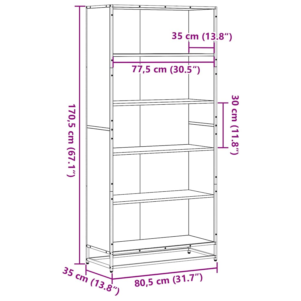 Libreria Nera 80,5x35x170,5 cm in Truciolato