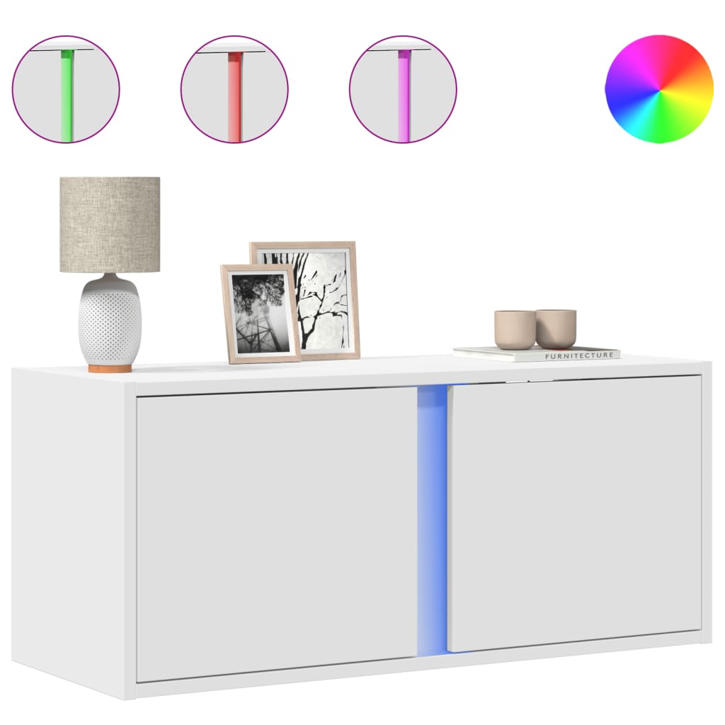Mobile TV a Parete con Luci LED Bianco 80x31x35 cm
