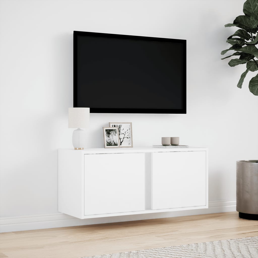 Mobile TV a Parete con Luci LED Bianco 80x31x35 cm