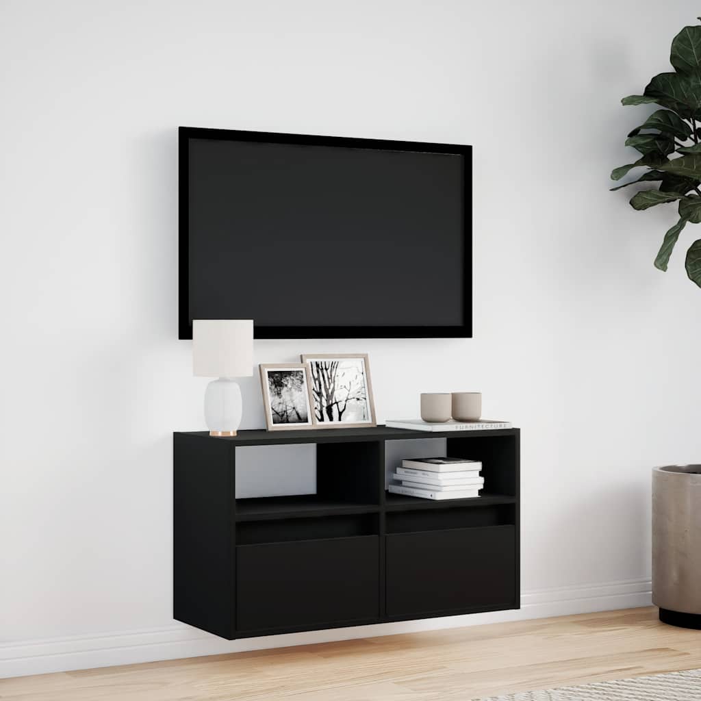 Mobile TV a Parete con Luci LED Nero 80x31x45 cm