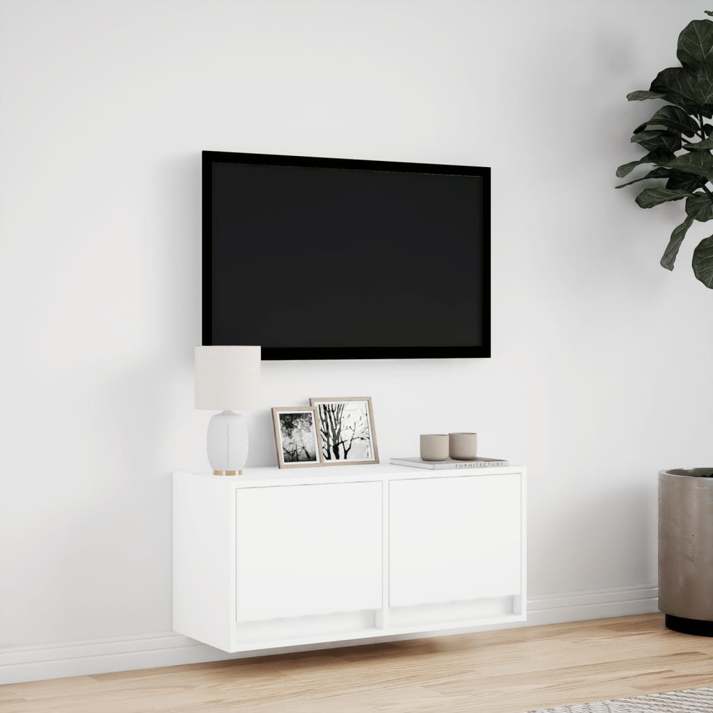 Mobile TV a Parete con Luci LED Bianco 80x31x35 cm