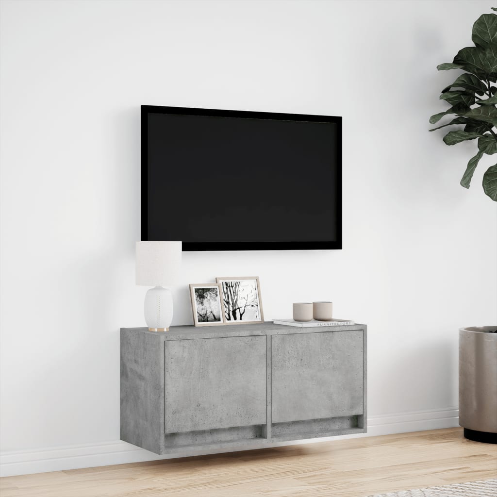 Mobile TV a Parete con Luci LED Grigio Cemento 80x31x35 cm