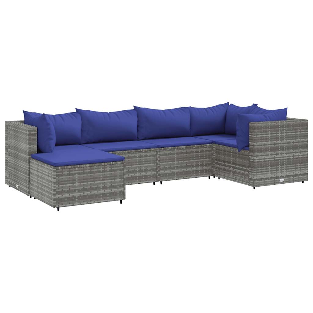 Set Divani da Giardino 6 pz con Cuscini in Polyrattan Grigio