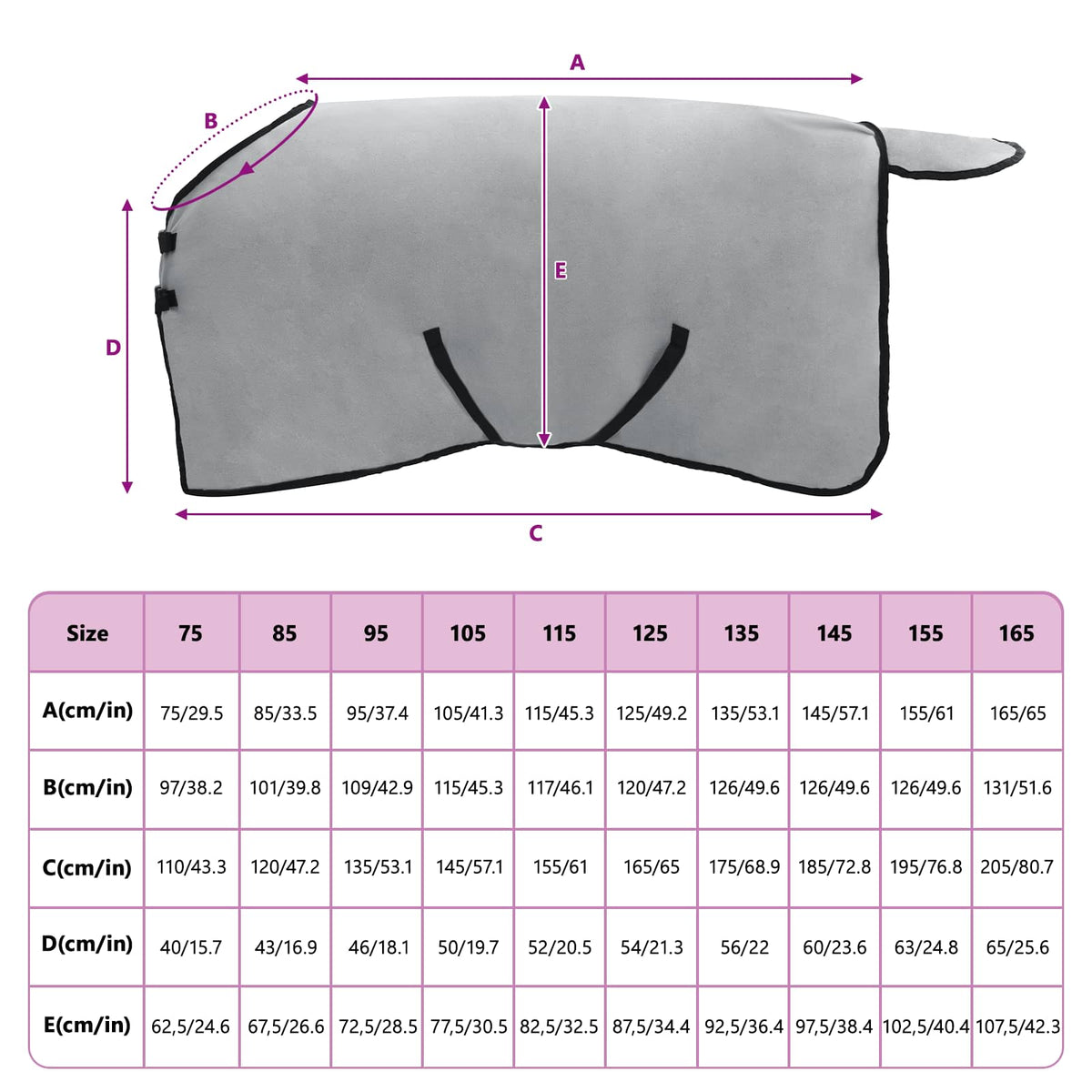 Coperta per Cavalli Grigio chiaro e rosa completo 75 cm