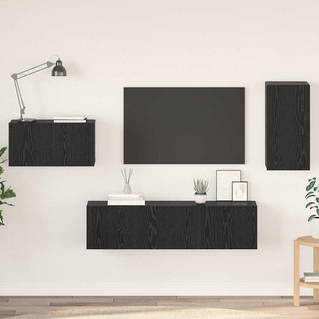 Set mobile TV 4 pz Rovere Nero Legno ingegnerizzato