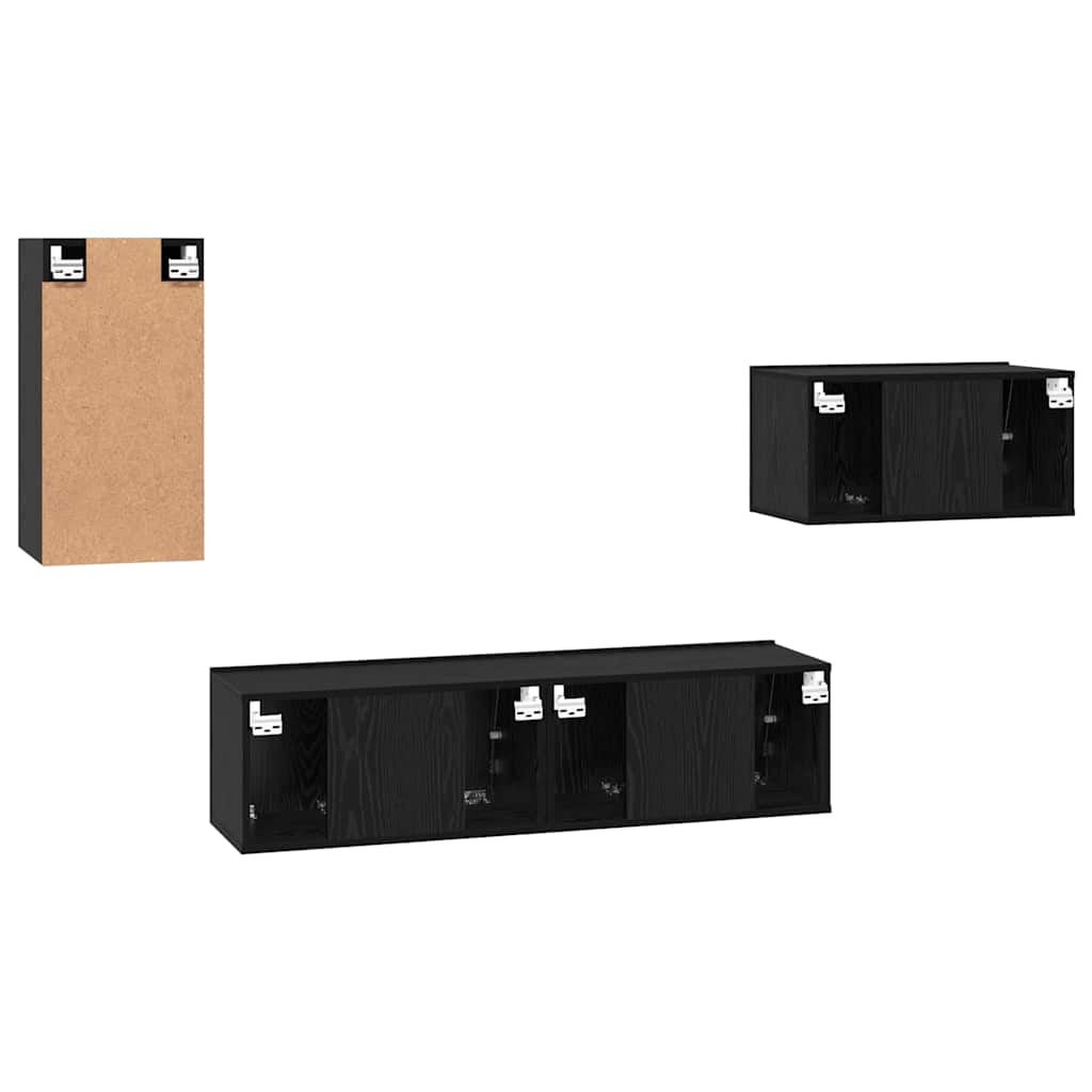 Set mobile TV 4 pz Rovere Nero Legno ingegnerizzato