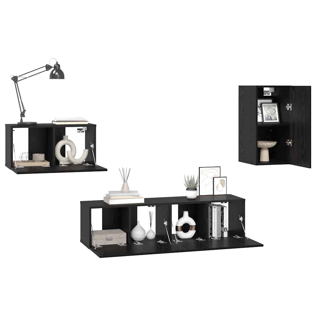 Set mobile TV 4 pz Rovere Nero Legno ingegnerizzato