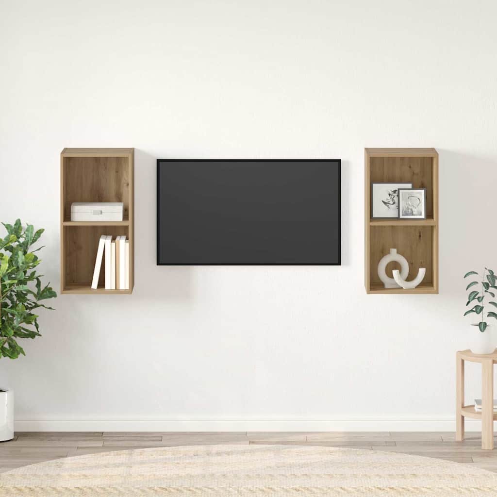 Set mobile TV 2 pz Rovere artigianale Legno ingegnerizzato