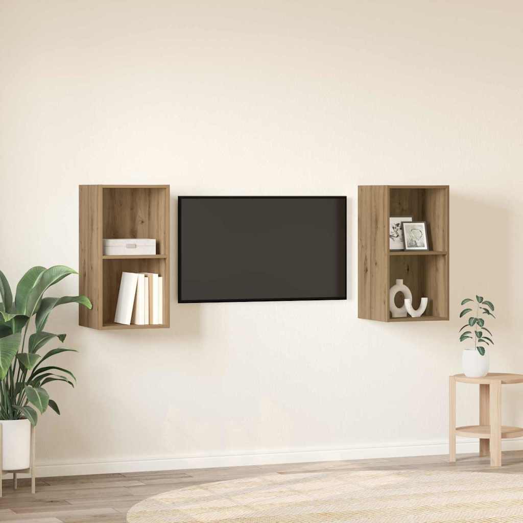 Set mobile TV 2 pz Rovere artigianale Legno ingegnerizzato