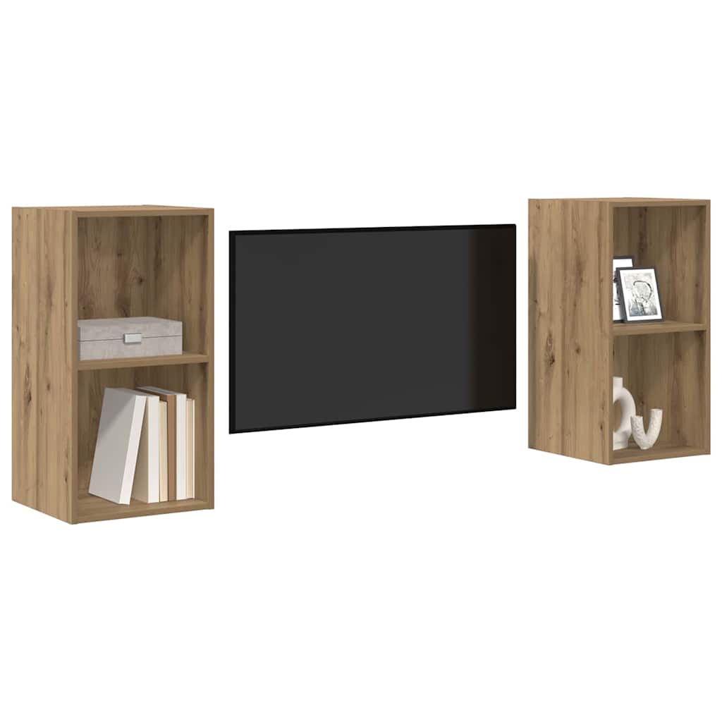 Set mobile TV 2 pz Rovere artigianale Legno ingegnerizzato